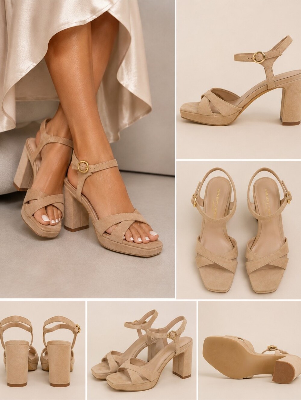 Chinese Laundry Gleam Dk Nude Faux Suede Block Heel Sandals